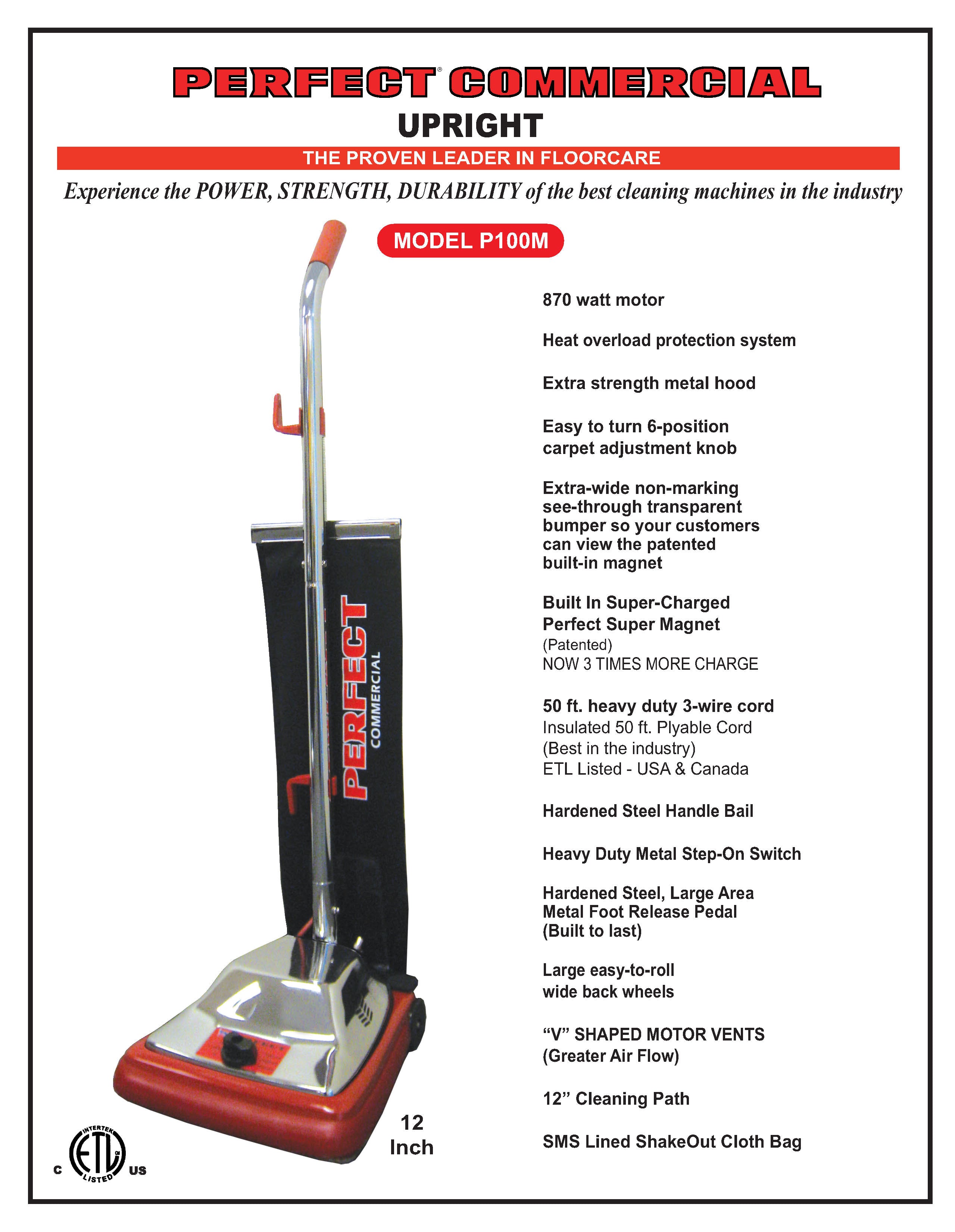 P100M 12" Commercial Upright Vacuum
