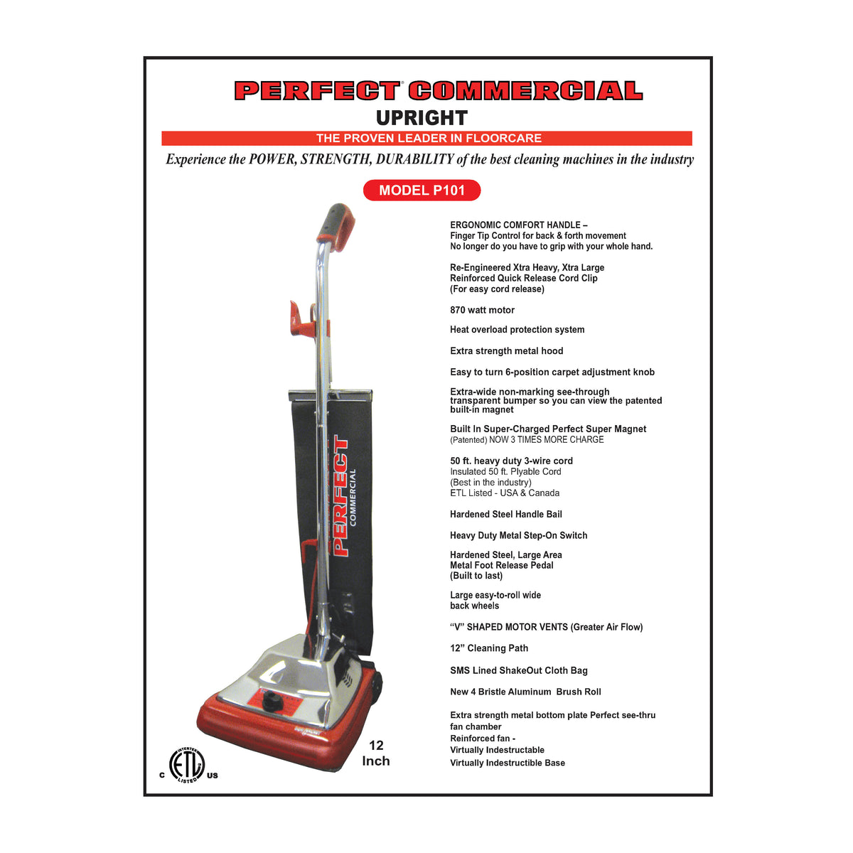 P101 12" Commercial Upright Vacuum