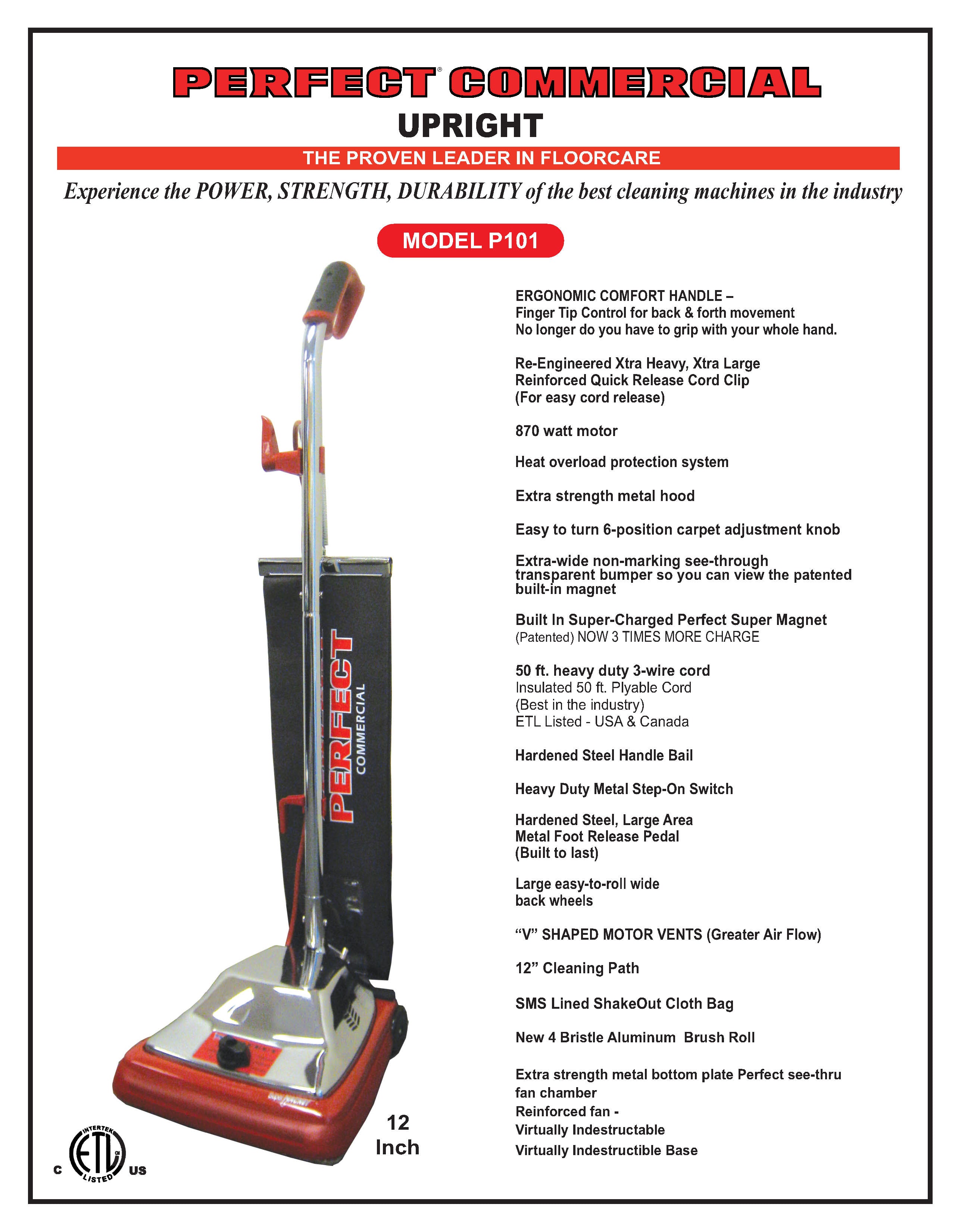 P101 12" Commercial Upright Vacuum