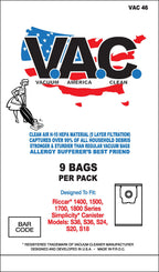 VAC 46 - RICCAR 1400/1500/1700/1800 SIMPLICITY Canister S38/S36/S24 H-10 HEPA Vacuum Bag - 9 Bags