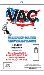 VAC 54 - RICCAR Supralite R10 SIMPLICITY Freedom R10S/R10D/S10P H-10 HEPA Vacuum Bag - 9 Bags