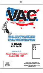 VAC 55 - RICCAR Radiance Premium R40/R40P H-10 HEPA Filtration Vacuum Bag - 9 Bags