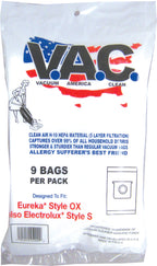 VAC 12 - EUREKA OX ELECTROLUX Style S H-10 HEPA Filtration Vacuum Bag - 9 Bags