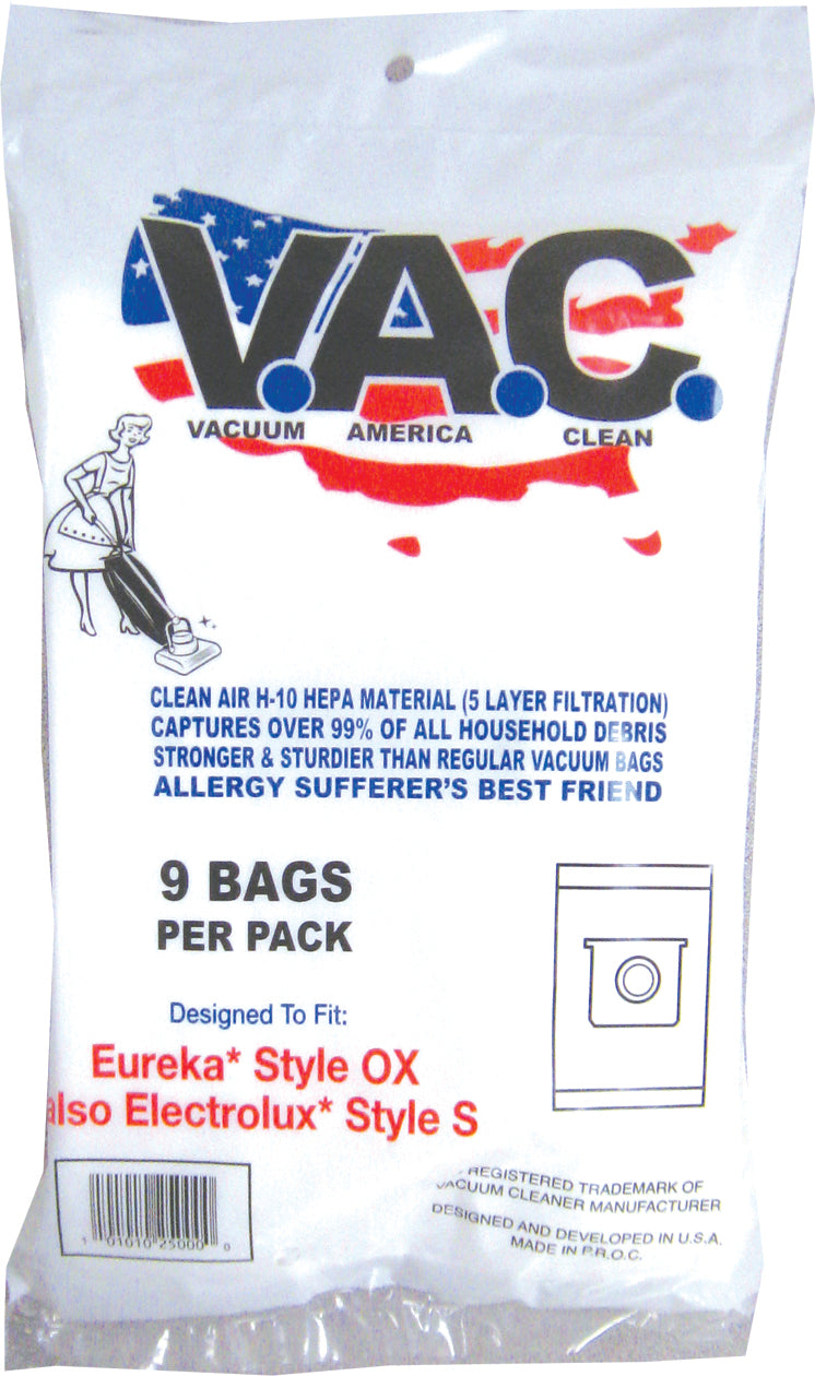 VAC 12 - EUREKA OX ELECTROLUX Style S H-10 HEPA Filtration Vacuum Bag - 9 Bags