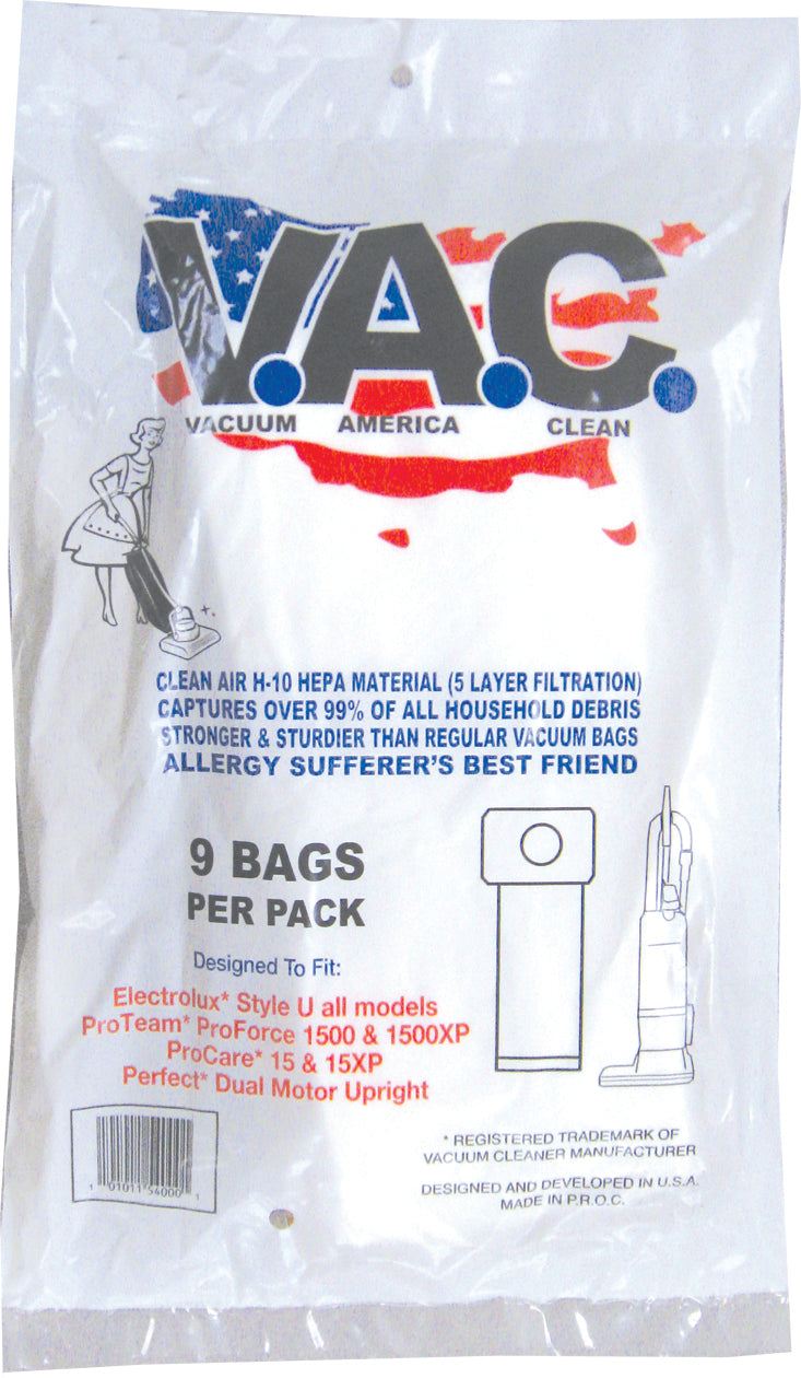 VAC 17 - PERFECT DM101 ELECTROLUX Style U ProTeam ProForce H-10 HEPA Vacuum Bag - 9 Bags