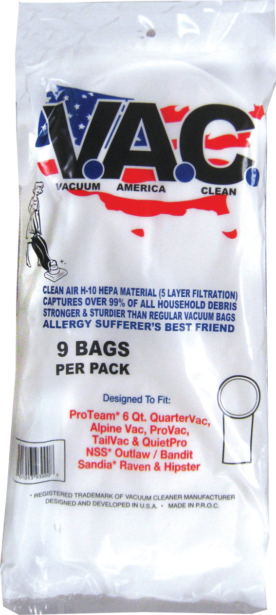 VAC 20 - PROTEAM 6 Quart Backpack Quartervac Alpine NSS Outlaw H-10 HEPA Vacuum Bag - 9 Bags