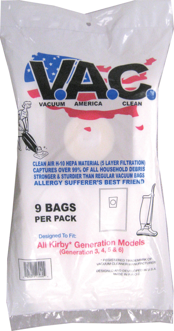 VAC 28 - KIRBY Style 3 and Generation 3/4/5/6 H-10 HEPA Filtration Vacuum Bag - 9 Bags