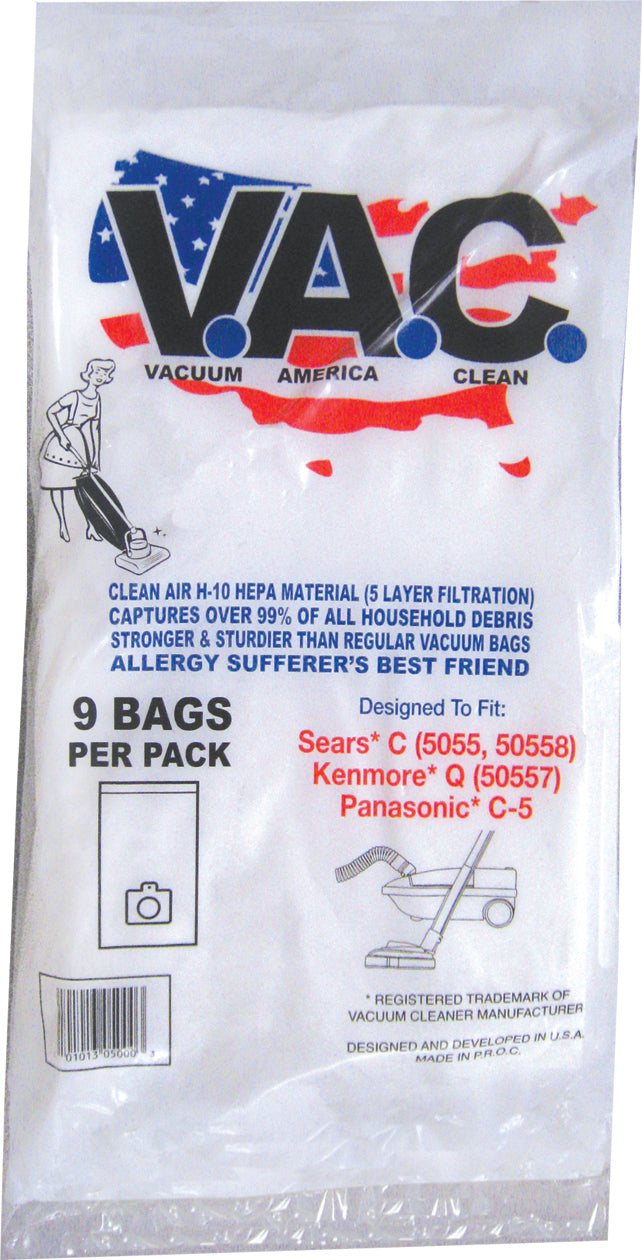 VAC 6 - SEARS KENMORE 5055/50558/50557 PANASONIC C-5 H-10 HEPA Vacuum Bag - 9 Bags